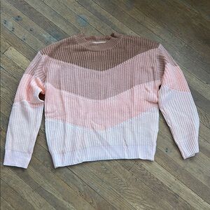 SHEIN Brown and Pink Crew Neck Sweater with Chevron Pattern